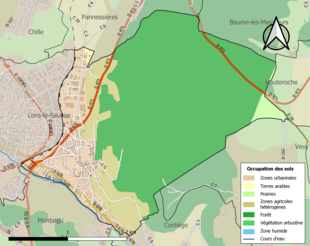 Kolorowa mapa przedstawiająca użytkowanie gruntów.