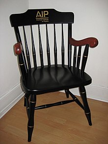 A Windsor chair awarded to recipients of the AIP Science Writing Award AIP science writing award Windsor chair.jpg