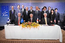 Trilateral agreement between ESO, the National Science Foundation and the National Institutes of Natural Sciences for the operation of ALMA ALMA Trilateral Agreement Signed.jpg