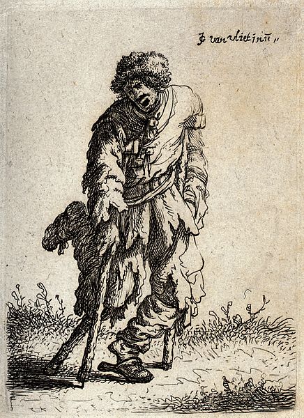 File:A crippled man in ragged clothes walking with two crutches a Wellcome V0020348.jpg
