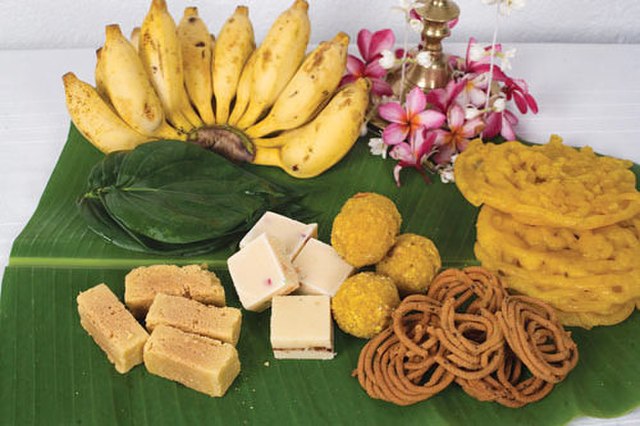 A traditional arrangement of festive foods for Puthandu.