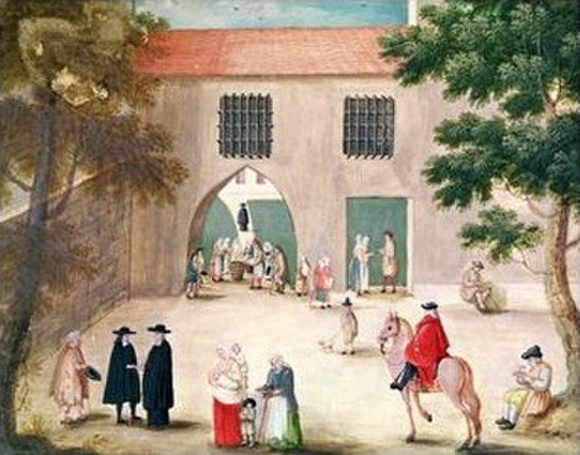 Distributing alms to the poor, abbey of Port-Royal des Champs c. 1710