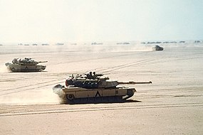 Macgregor led a contingent of 49 fighting vehicles in "the last great tank battle of the 20th century." Abrams in formation.jpg