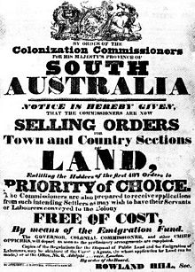 An 1835 advertisement for the sale of land in South Australia Advertisement 1835.jpg