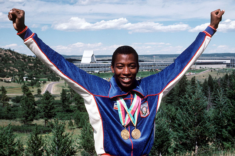 Fail:Alonzo Babers with both gold medals - 23rd Olympiad 1984.JPEG