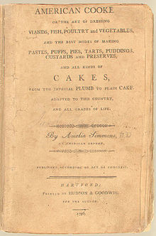 First Edition of American Cookery American Cookery (1st Ed, 1796, cover).jpg