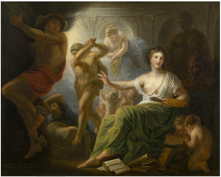 Bestand:Andries Cornelis Lens - Hercules Protects Painting from Ignorance and Envy.jpg