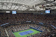 Image 20Arthur Ashe Stadium with the roof closed in 2018. (from US Open (tennis))