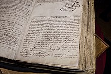 Ban in Portuguese of Baruch Spinoza by his Portuguese Jewish synagogue community of Amsterdam, Amsterdam, 6 Av 5416 (27 July 1656) Ban of Baruch Spinoza, Amsterdam, 27 July 1656, 6 Av 5416.jpg