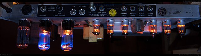 1960's Fender Bandmaster Reverb tube guitar amplifier chassis.