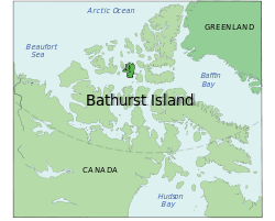 Mapa s vyznačeným Bathurstovým ostrovem