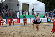 Deutsch: Beachhandball Europameisterschaften 2019 (Beach handball Euro); Tag 6: 7. Juli 2019 – Spiel um Platz Drei, Männer, Ungarn-Russland 2:0 (26:20, 23:22) English: Beach handball Euro; Day 6: 7 July 2019 – Men's Bronze Medal Match – Hungary-Russia 2:0 (26:20, 23:22)