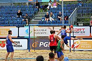 Deutsch: Beachhandball Europameisterschaften 2019 (Beach handball Euro); Tag 5: 6. Juli 2019 – Männer, Halbfinale, Dänemark-Ungarn 2:0 (19:16, 22:18) English: Beach handball Euro; Day 5: 6 July 2019 – Semifinal Men – Denmark-Ukraie 2:0 (19:16, 22:18)