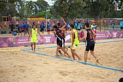 Deutsch: Beachhandball bei den Olympischen Jugendspielen 2018; Tag 5, 10. November 2018; Jungs, Platzierungsrunde - Venezuela-Paraguay 2:0 English: Beach handball at the 2018 Summer Youth Olympics at 11 October 2018 – Boys Consolation Round – Venezuela-Paraguay 2:0