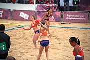 Deutsch: Beachhandball bei den Olympischen Jugendspielen 2018; Tag 5, 10. November 2018; Mädchen, Hauptrunde - Chinese Taipei (Taiwan)-Niederlande 1:2 English: Beach handball at the 2018 Summer Youth Olympics at 11 October 2018 – Girls Main Round – Chinese Taipei (Taiwan)-Netherlands 1:2