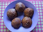 Borasa, a traditional kuih for the Bugis community in Tawau Division of the Malaysian state of Sabah. (similar like the Bahulu, but with palm sugar (gula merah/gula melaka) and sesame seeds being added)