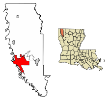 Bossier Parish Louisiana Sisällytetyt ja rekisteröimättömät alueet Bossier City Highlighted.svg