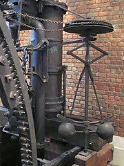 Centrifugal governor in the Boulton & Watt engine 1788 Lap Engine. Boulton and Watt centrifugal governor-MJ.jpg