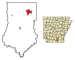 Localização de Warren no Condado de Bradley, Arkansas.