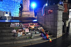 A pop-up memorial in Queen Victoria Square, Kingston upon Hull to Brianna Ghey, a 16-year-old trans girl brutally murdered on 11 February 2023 in a premeditated stabbing in Culcleth by Scarlett Jenkinson and Eddie Ratcliffe.