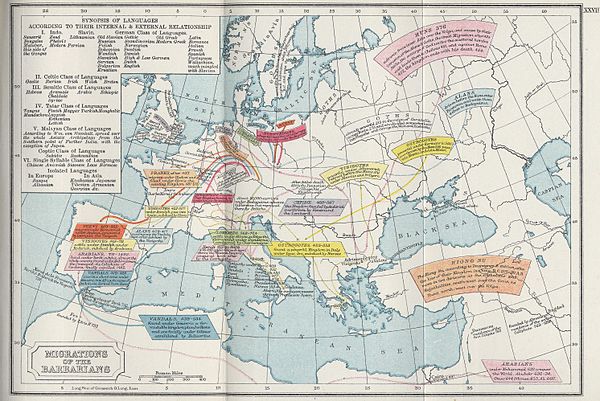 The migrations of the Alans during the 4th–5th centuries CE, from their homeland in the North Caucasus