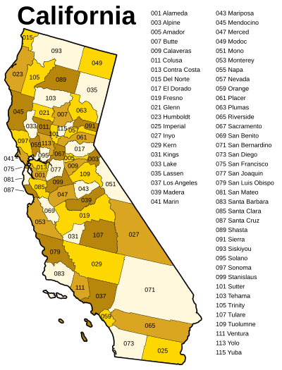 Condados da Califórnia, com subcódigo FIPS