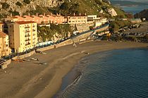 A view of Catalan Bay in the morning, looking North from the Caleta Palace Hotel