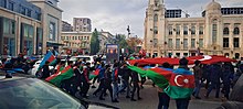 Celebrations in Baku, Azerbaijan on 8 November. Celebrations in Baku over the victory in Shusha 22 (edited).jpg