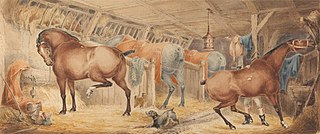 Interior of a Post-House Stable, With Horses Feeding