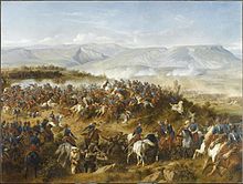 The Chasseurs d'Afrique led by General d'Allonville clearing Russian artillery from the Fedyukhin Heights. Chasseurs d'Afrique at the battle of Balaklava.jpg