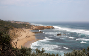 Cheviot Beach, the site of Holt's disappearance, faces the Bass Strait separating Victoria and Tasmania Cheviot Beach.png