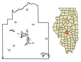 Christian County Illinois Incorporated and Unincorporated areas Tovey Highlighted.svg