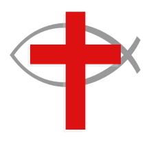 The Latin cross and Ichthys symbols, two symbols often used by Christians to represent their religion ChristianityPUA.svg
