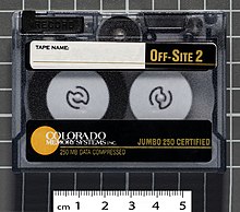 A Jumbo-branded quarter-inch cartridge (QIC) by Colorado Memory Systems Cinta digital 250 MB.jpg