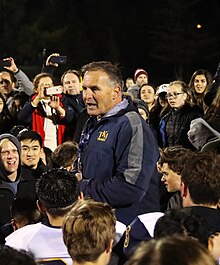 Coach Pete Lavorato, December 1, 2018, Campbell California at CCS Championship game Coach Pete Lavorato Winning CCS Division-5 Championship 120118.jpg