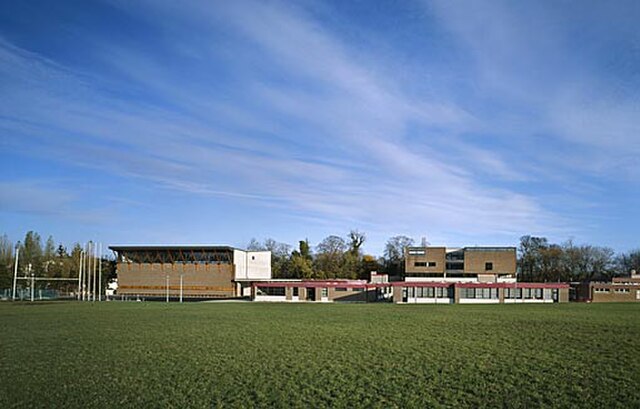 Coláiste Eoin's campus viewed from the Gaelic pitch, before construction of the new all weather pitch.