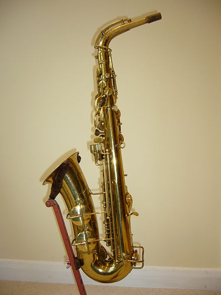 A Conn 'Pan American' alto saxophone, manufactured circa 1948. This saxophone has a similar body to a Conn 6M and keywork which is reminiscent of a Conn New Wonder ConnPanAmAltoSax.JPG