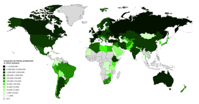Countries by barley production in 2016 Countries by barley production in 2016.png