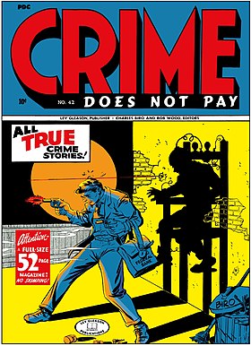 De schaduw projecteert het lot van de crimineel (cover van n ° 42 door Charles Biro)