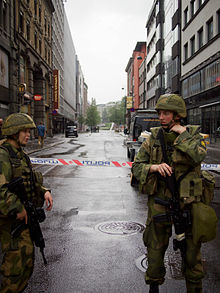 NKVTS is involved in major research projects on the psychological and social impact of terrorism, such as the 2011 Norway attacks, and on the mental health of military personnel Day after Oslo bombing.jpg