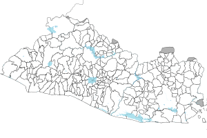 Mapas de El Salvador con los tres niveles de divisiones administrativas: 14 departamentos, 44 municipios y 262 distritos. Las áreas sombreadas marcan los límites fronterizos llamados bolsones que fueron resueltos en 1992, pero que aún se siguen usando en los mapas oficiales del país para la demarcación de fronteras que desde 2006 fueron cumplidas.