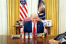 President Donald J. Trump advertising Goya products on the Resolute desk in the White House on July 15, 2020 Donald J. Trump with Goya products on the Resolute Desk in the White House.jpg