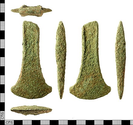 An early Bronze Age axehead from c. 2000 – c. 1700 BCE, found on the island in 2011[19]