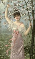Junge Frau bei einem blühenden Kirschbaum, 1899