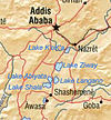 Map showing the location of the northern Rift Valley lakes to the south of Addis Ababa