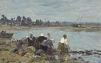 Eugène Boudin,Laveuses au bord de la Touques,  	between 1888 and 1895