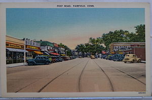 English: Vintage Postcard showing Post Road in...