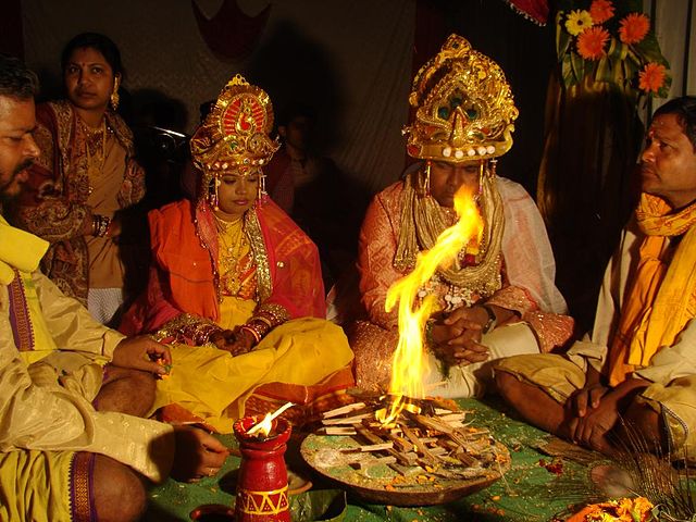 Agni, the fire deity, is common at Hindu rituals such as weddings. Agni is considered a great tapasvin, and symbolizes the heat and patience necessary
