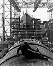 Fleet submarines under construction in World War II. Photo by Charles Fenno Jacobs. Fleet boat under construction, groton (archives.gov).jpg