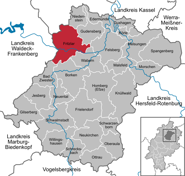 Lage der Gemeinde Fritzlar im Schwalm-Eder-Kreis